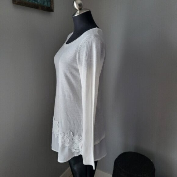 Rickis white floral lace sweater Sz Small - Picture 3 of 11